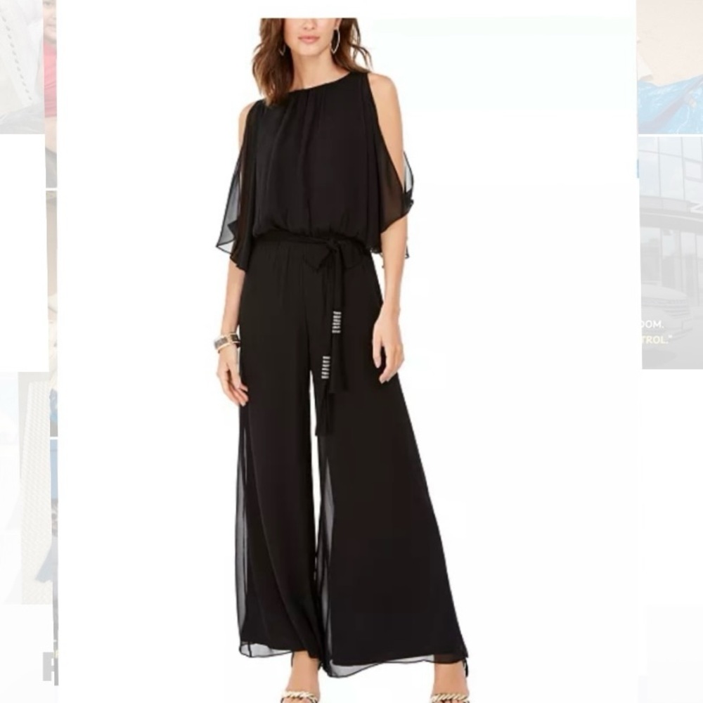 New Women XL MSK Navy Blue Flowy Chiffon navy blue wide-leg jumpsuit